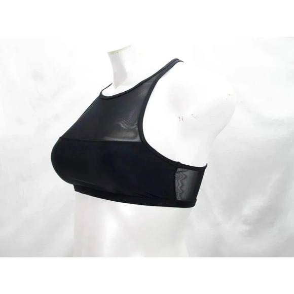 Heat Padded & Sheer Mesh Wire Free Zip Back Sports Bra LARGE Black New with Tags - Picture 3 of 5